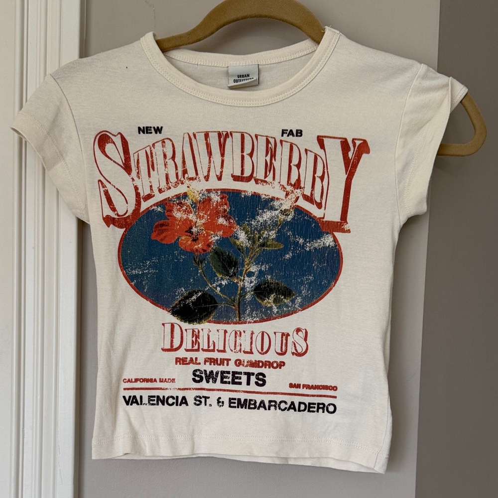 Urban Outfitters Cream Strawberry Graphic Tee